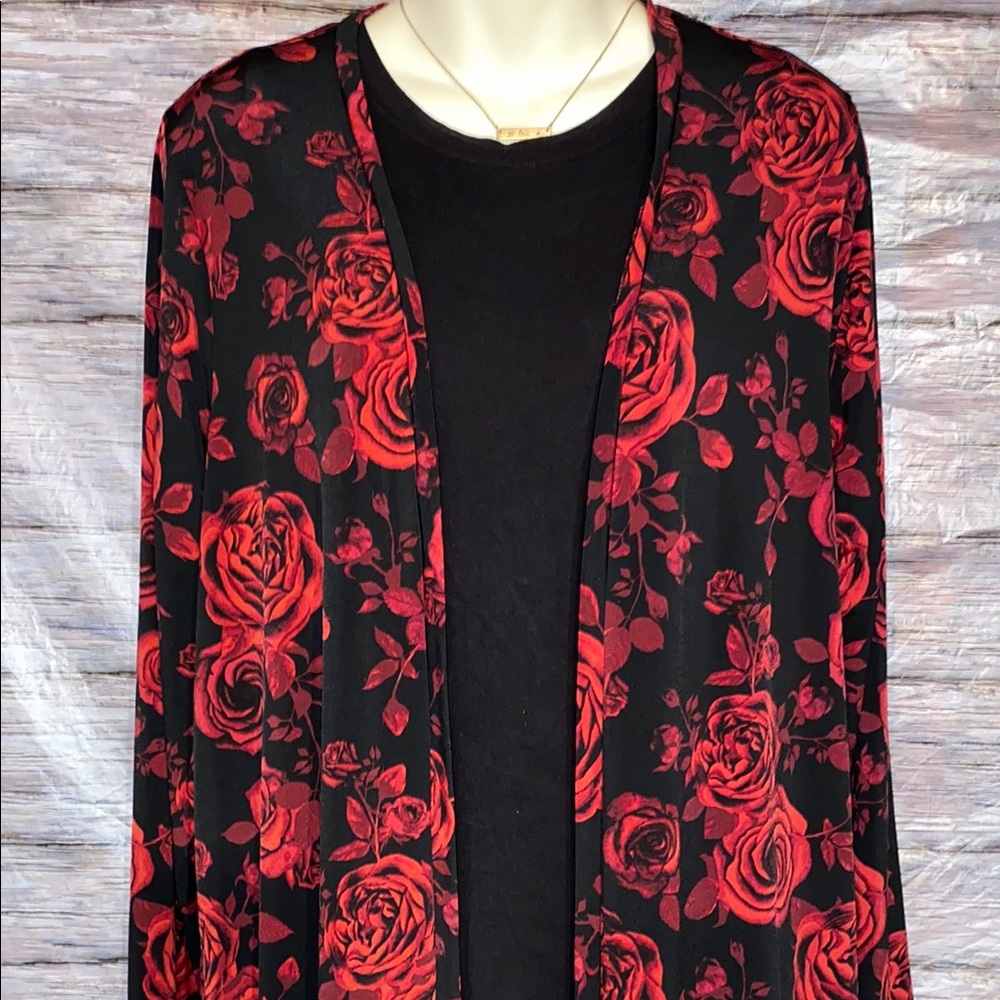 Torrid Red and Black Floral Print Long Kimono